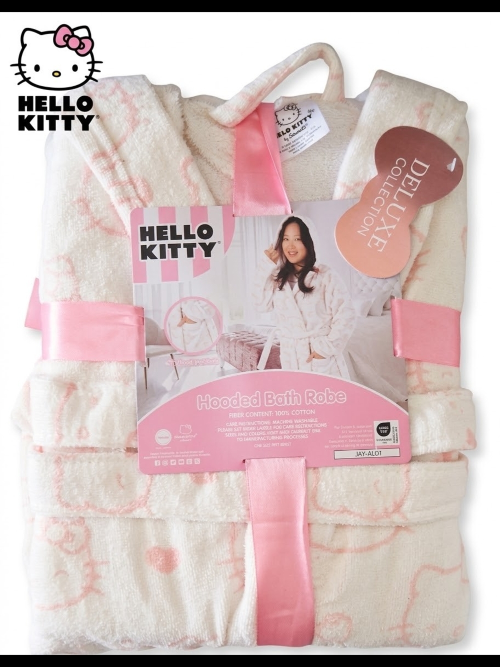 Hello Kitty Cream and Pink Hooded Cotton Bath Robe